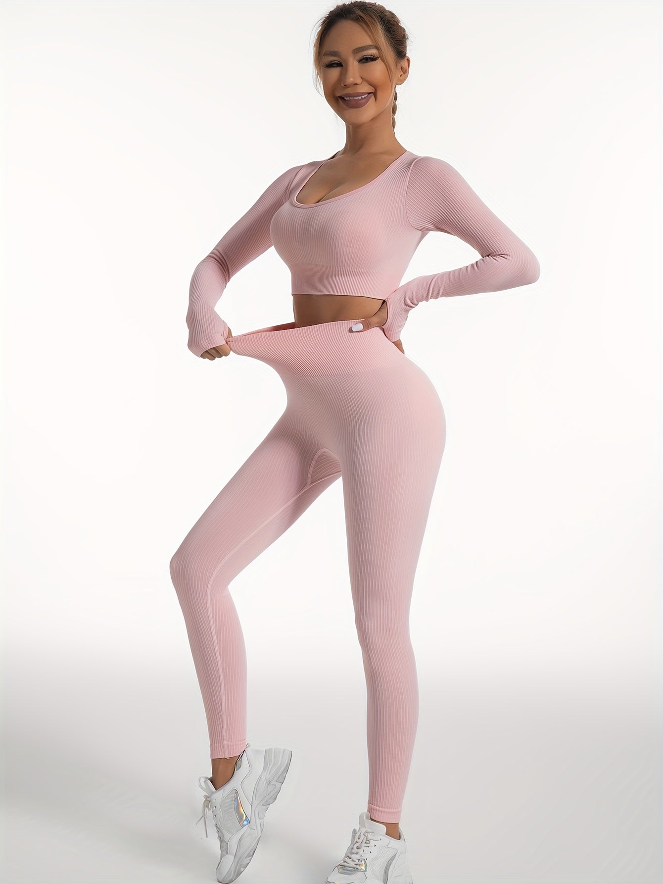 Antmvs Look & Feel Your Best with These 2pcs Ribbed Yoga Workout Suits!