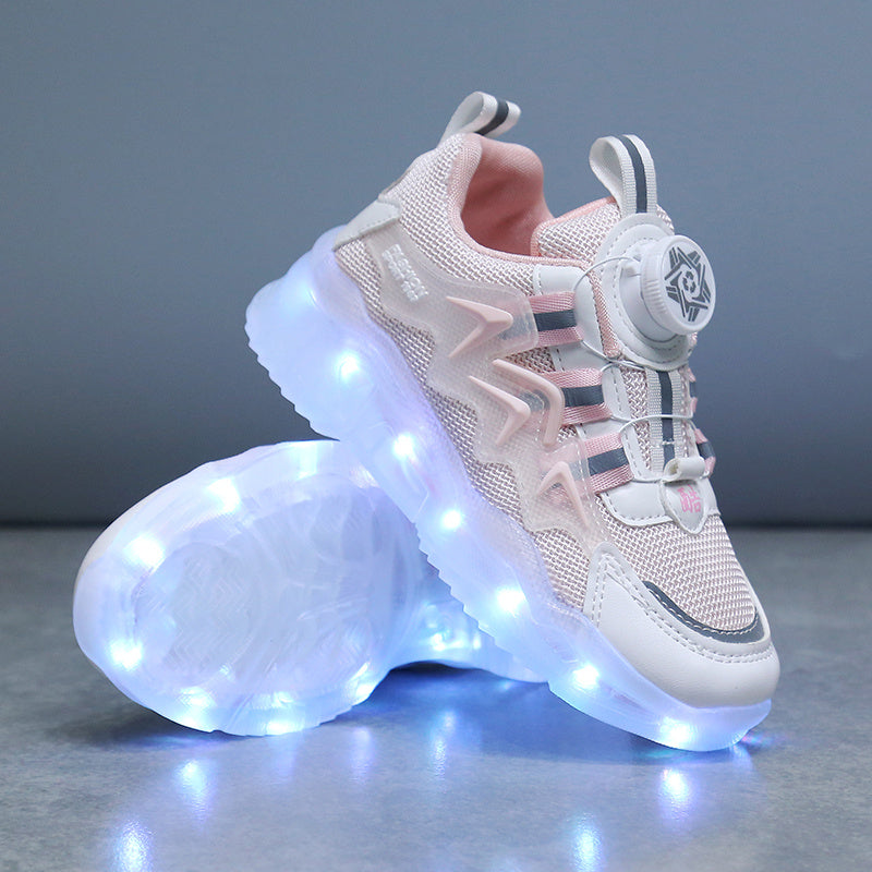 Rapid-Charging Luminous Sole Sneakers - Innovative Rotating Button, Fashionable Retro Style, Ultra-Comfortable & Ventilated for Trendy Boys