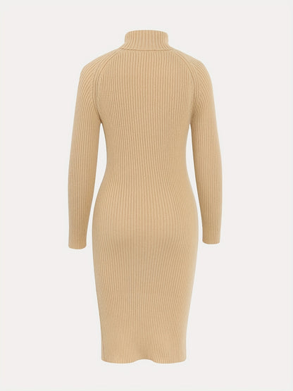 Antmvs Turtleneck Rib Knit Sweater Dress, Casual Long Sleeve Bodycon Dress, Women's Clothing