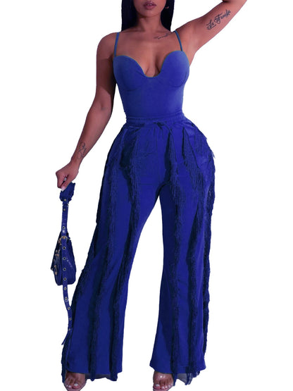 Antmvs -  New European and American Women's Clothing Hot Sale Solid Color Tassel Two-piece Suit