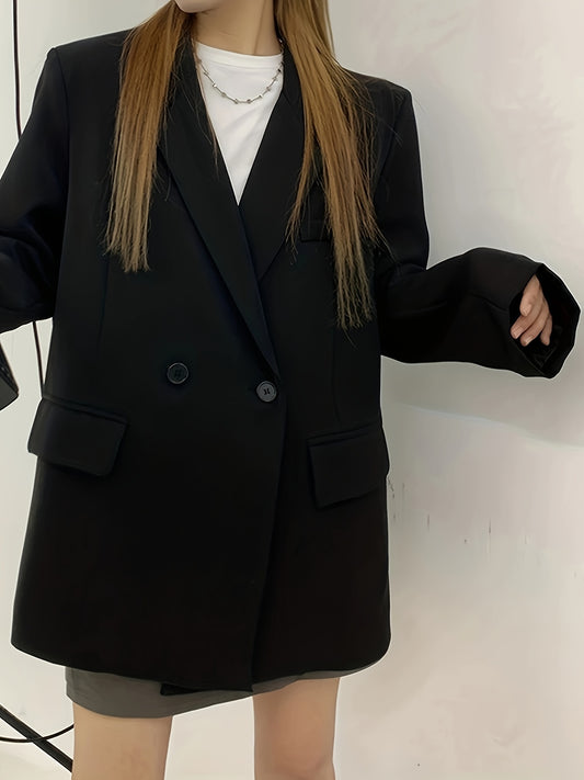 Antmvs Notched Collar Button Front Blazer, Elegant Long Sleeve Blazer For Office & Work, Women's Clothing