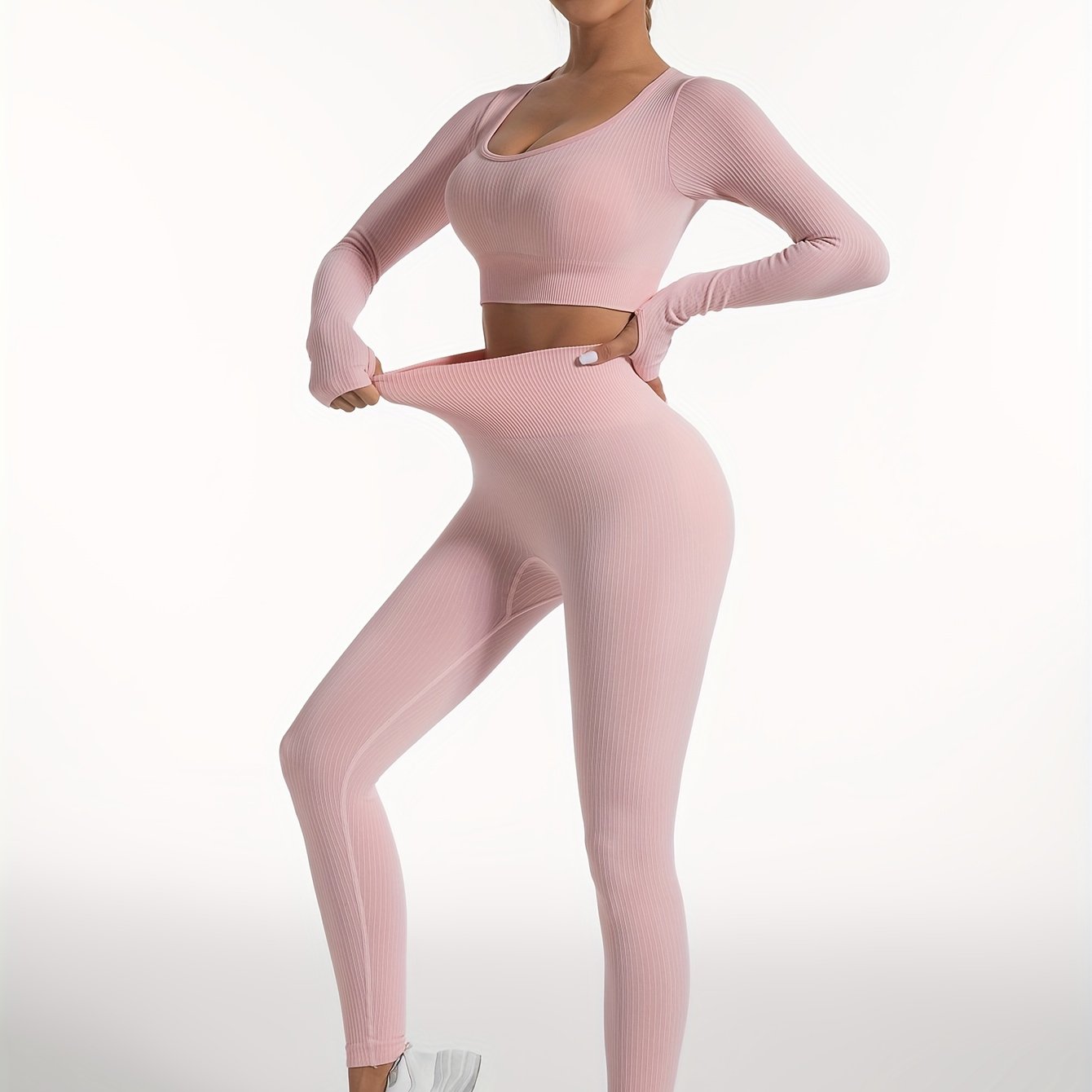 Antmvs Look & Feel Your Best with These 2pcs Ribbed Yoga Workout Suits!