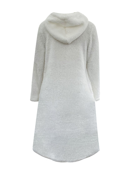 Antmvs Teddy Hooded Dress, Casual Long Sleeve Winter Warm Dress, Women's Clothing