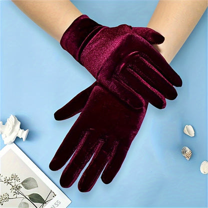 Women's Solid Color Velvet Gloves, Soft And Stretchy Warm Gloves, Elegant Design, Coldproof Split Finger Gloves For Outdoor Activities