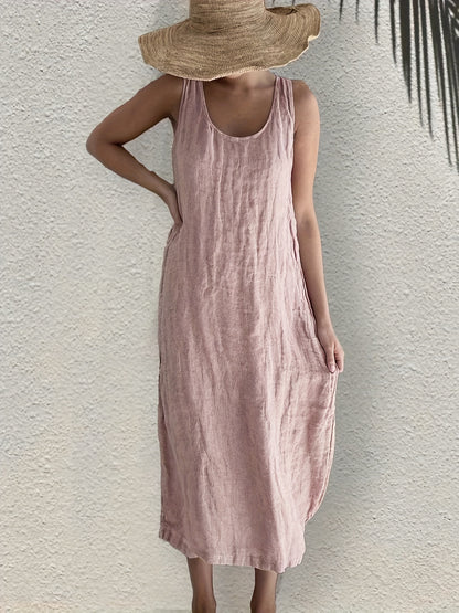 Antmvs Solid Color Crew Neck Tank Dress, Casual Sleeveless Tank Dress For Every Day, Women's Clothing