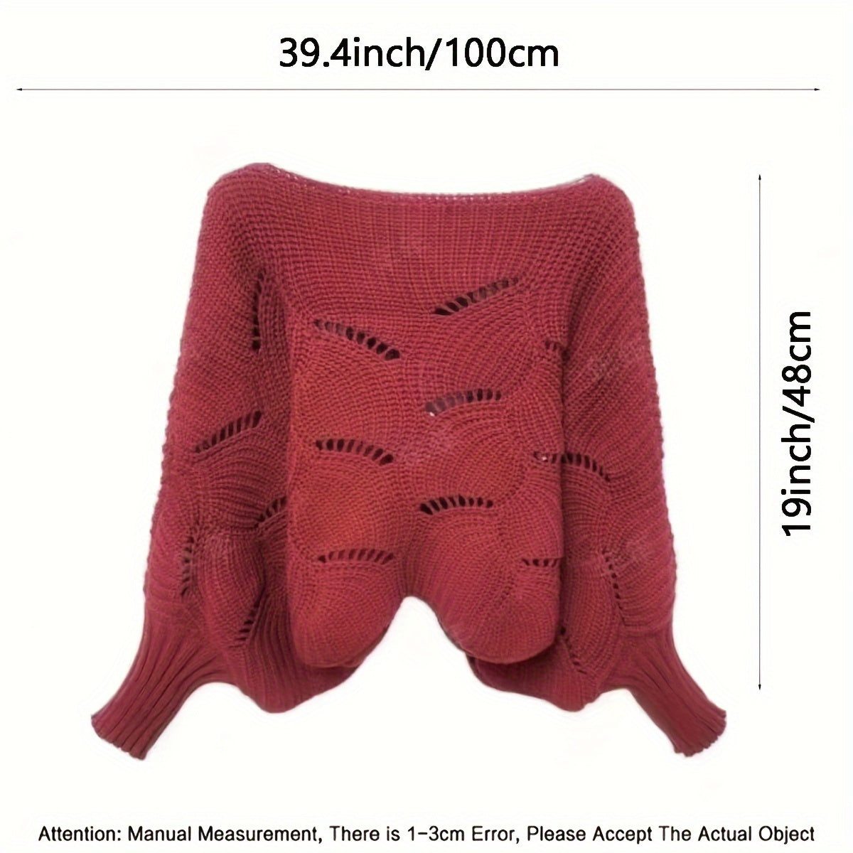 Antmvs Knitted Hollow Out Pullover Poncho Solid Color Batwing Loose Shawl Women's Stylish Round Neck Outerwear Smock