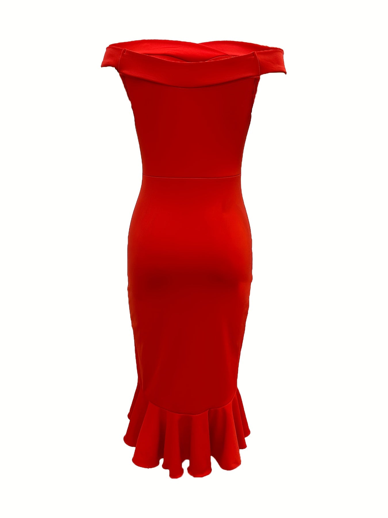 Antmvs Ruffle Hem Solid Dress, Elegant Off Shoulder Bodycon Asymmetrical Party Dress, Women's Clothing