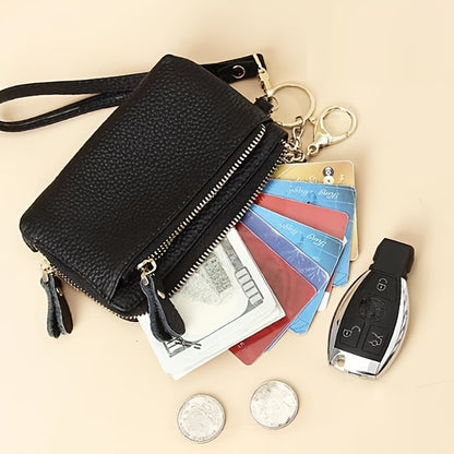 Women's Minimalist Zipper Clutch Wallet, Zipper Mini Coin Purse, Credit Card Holder With Wristband