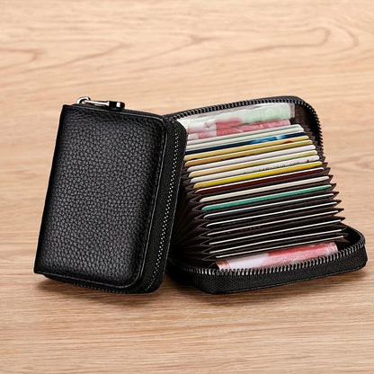 Multi-Functional Business Card Holder Wallet for Men and Women - PU Leather Waterproof Passport, Credit Card, Debit Card, and Banking Card Organizer with Secure Zip Closure and Multiple Card Slots