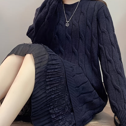 Antmvs Ladies Crew Neck Loose Sweater Dress, Solid Long Sleeve Sweater Dress, Casual Sweater Dress For Fall & Winter, Women's Clothing