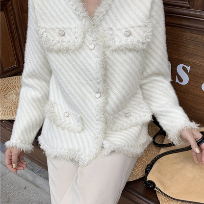 Antmvs Solid Button Front Tassel Cardigan, Elegant Long Sleeve Drop Shoulder Outwear, Women's Clothing