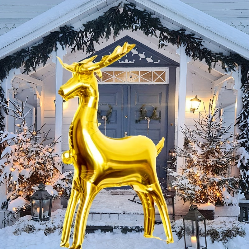 2-Pack 32-Inch Large Golden Reindeer Balloons, Self-Sealing Aluminum Film Christmas Party Decor for New Year's & Winter Celebrations, Suitable for Ages 14+