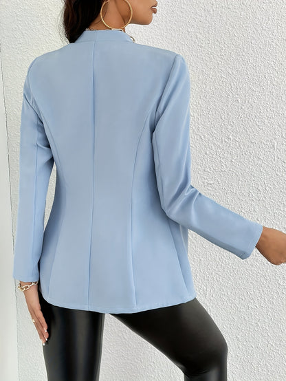 Antmvs Open Front Solid Blazer, Elegant Long Sleeve Work Office Outerwear, Women's Clothing