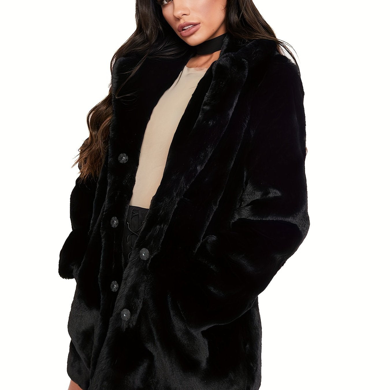 Antmvs Winter Warm Plush Loose Coat, Casual Long Sleeve Fashion Teddy Outerwear, Women's Clothing