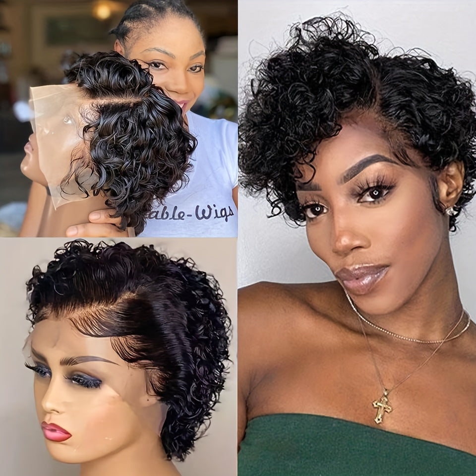 13x1 Lace Front Curly Wave Bob Wig - 150% Density, Preplucked Hairline, Transparent Deep Wave Lace Wig for Women and Men - Unisex, Basics Style, Suitable for All