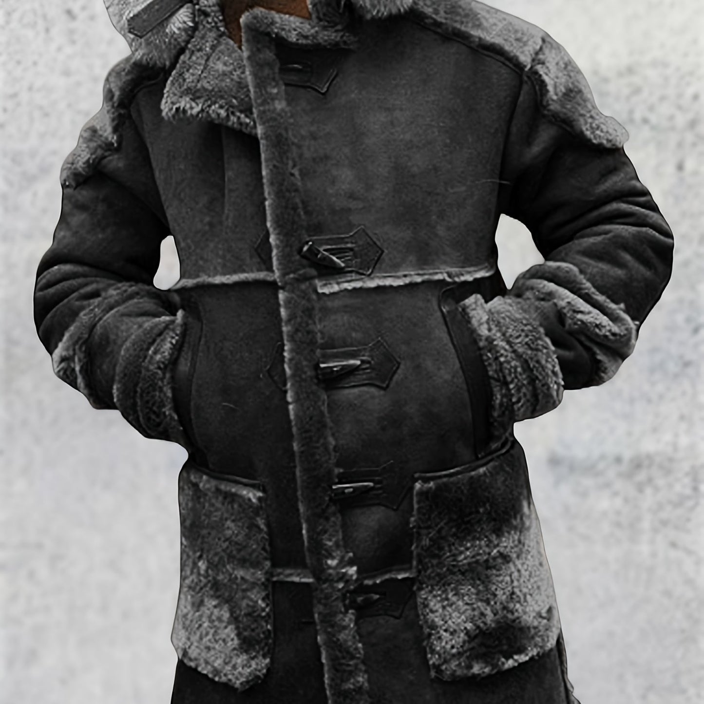 Winter's Cozy Companion - Retro-Style Faux-Fur Hooded Parka Jacket with Thickened Warm Sherpa Lining, Casual Stylish Long Sleeves, and Water-Resistant Outer Shell for Outdoor Enthusiasts