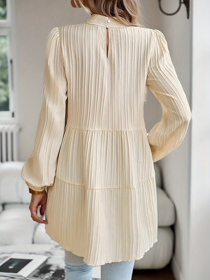 Antmvs Textured Keyhole Blouse, Elegant Mock Neck Long Sleeve Blouse, Women's Clothing