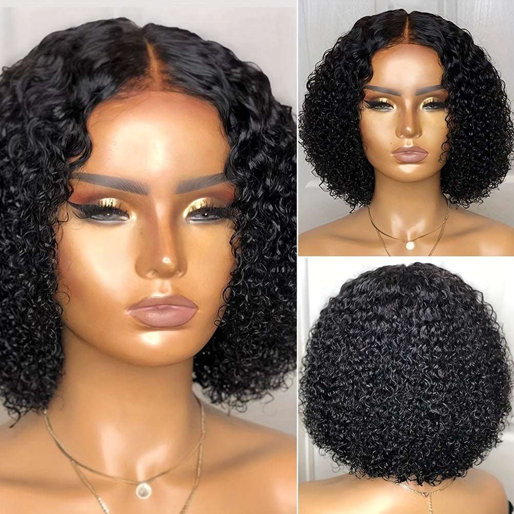 Human Hair Bob Wigs For Women 13x4 Curly Lace Front Wig Middle Part Brazilian Remy Hair 150% Density Curl Bob Wig