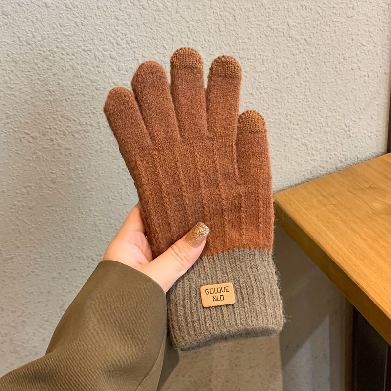 Winter Warmth for Everyone - Cashmere-Blend Touchscreen Gloves, Thick Knit, Non-Slip Grip, Elastic Fit for Casual Outings - 2pcs