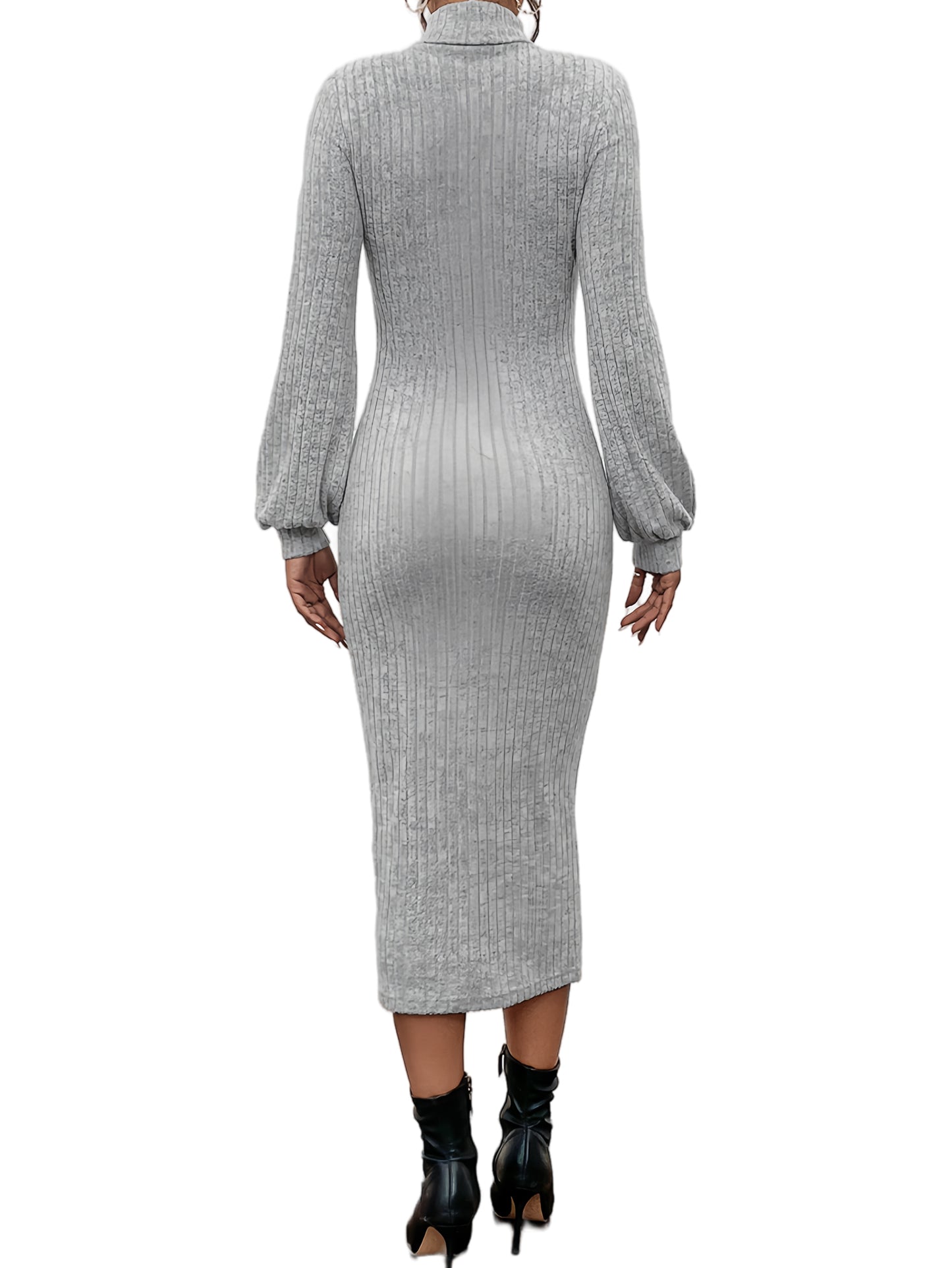 Antmvs Ribbed Turtle Neck Dress, Casual Long Sleeve Dress For Fall & Winter, Women's Clothing