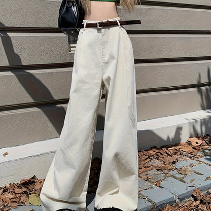 Antmvs Solid Button Front Wide Leg Pants, Casual Loose Pants For Fall & Winter, Women's Clothing