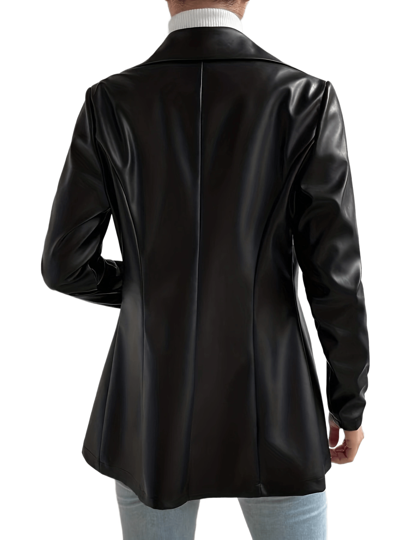 Antmvs One Button PU Jacket, Elegant Lapel Open Front Long Sleeve Outerwear, Women's Clothing