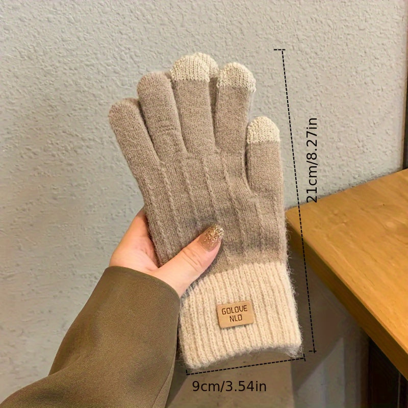 Winter Warmth for Everyone - Cashmere-Blend Touchscreen Gloves, Thick Knit, Non-Slip Grip, Elastic Fit for Casual Outings - 2pcs