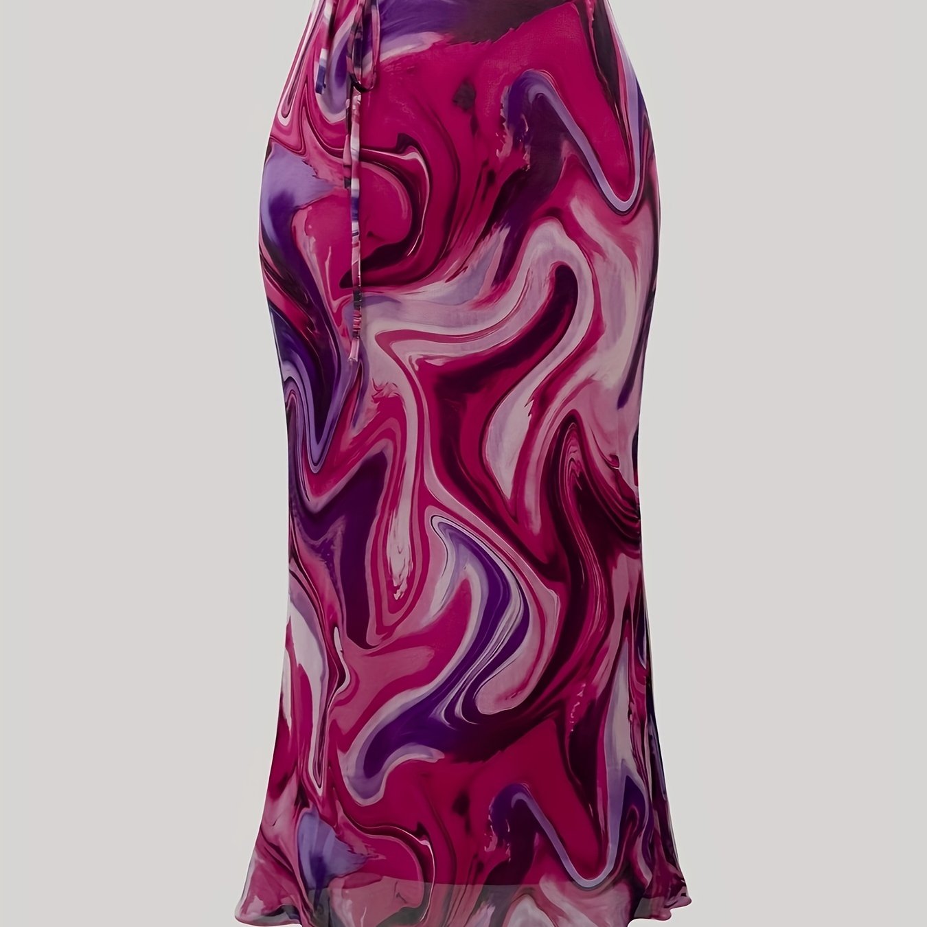 Antmvs All Over Print Tie Waist Mesh Skirt, Casual Skirt For Spring & Summer, Women's Clothing