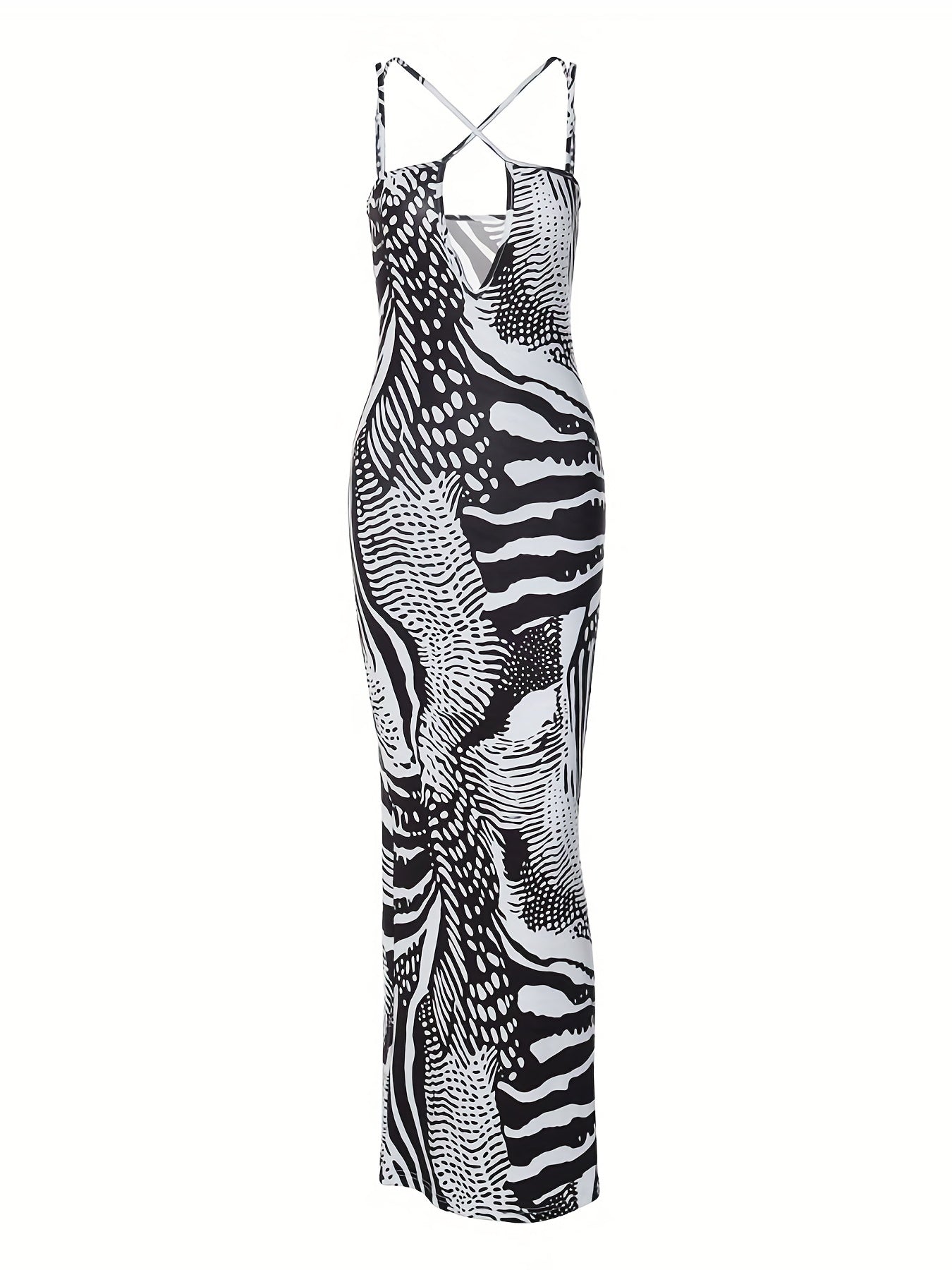 Antmvs Plunging V-neck Bodycon Dress, Crisscross Backless Cami Club Dress, Women's Clothing