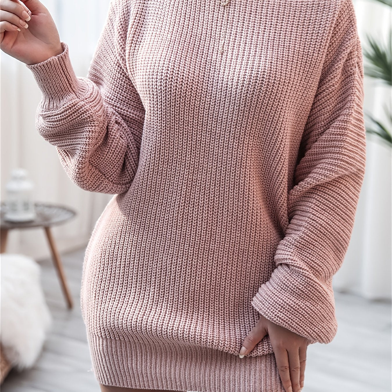 Antmvs Women's Off Shoulder Sweater Dress, Solid Long Sleeve Sweater Dress, Casual Sweater Dress For Fall & Winter, Women's Clothing