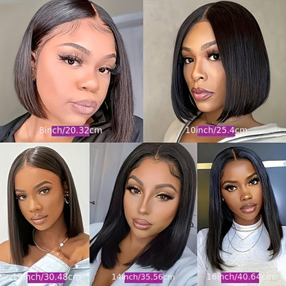 Natural Black Bob Wig Human Hair 13X4 Lace Frontal Wigs Glueless Wigs Human Hair Pre Plucked Natural Hairline 150% Density Straight Bob Lace Front Wigs Human Hair For Women Short Bob Wig 10-16Inch