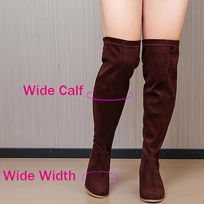 Women's Wide Calf Over The Knee High Boots, Wide Width Stretchy Fall Winter Boots.