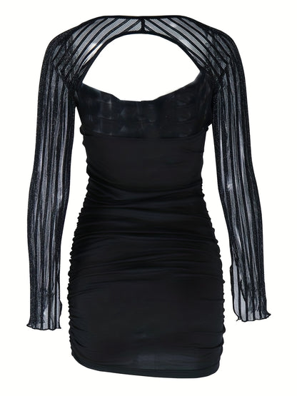Antmvs Side Ruched Backless Bodycon Dress, Sexy Sweetheart Neck Flared Sleeve Dress, Women's Clothing