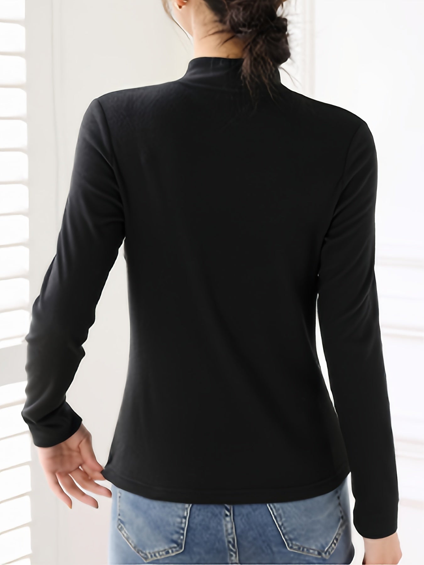 Antmvs Simple Solid Thermal Underwear, Soft & Comfortable Long Sleeve Plush Top, Women's Lingerie & Sleepwear