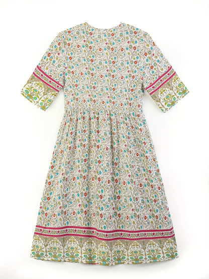 Antmvs Floral Print V Neck Dress, Casual Short Sleeve Dress For Spring & Summer, Women's Clothing