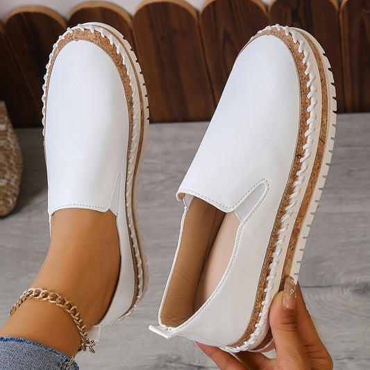 Womens Fashionable Slip-On Loafers - Comfortable Cushioned Platform - Stylish Everyday Casual Shoes - Easy-On Soft Sole - Versatile Low-top Design - Solid Color Daily Wear