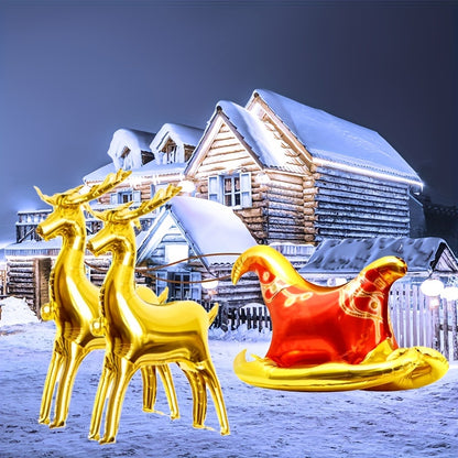 2-Pack 32-Inch Large Golden Reindeer Balloons, Self-Sealing Aluminum Film Christmas Party Decor for New Year's & Winter Celebrations, Suitable for Ages 14+