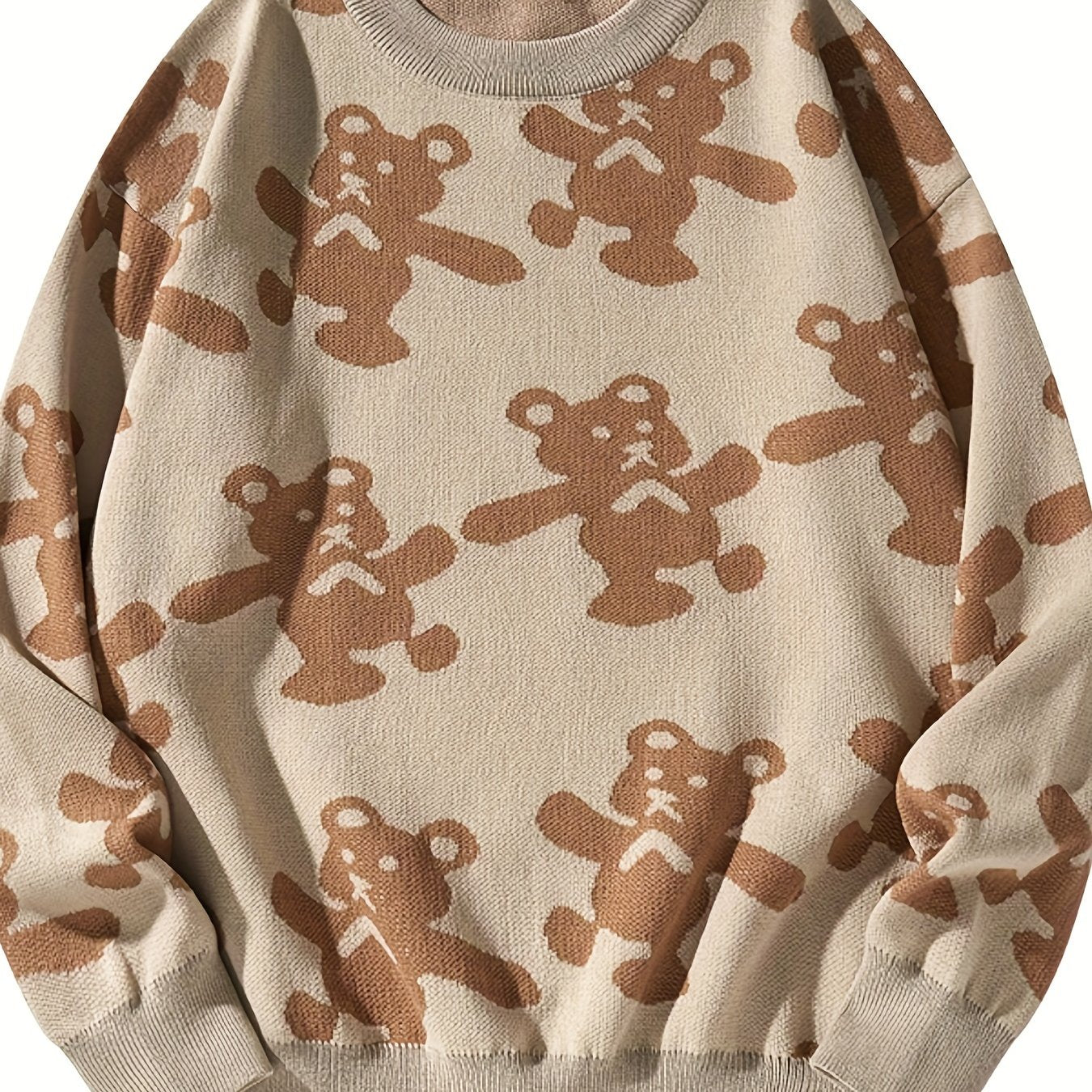 Antmvs Men's Cute Bear Pattern Pullover Sweater - Trendy & Warm Couple Clothing
