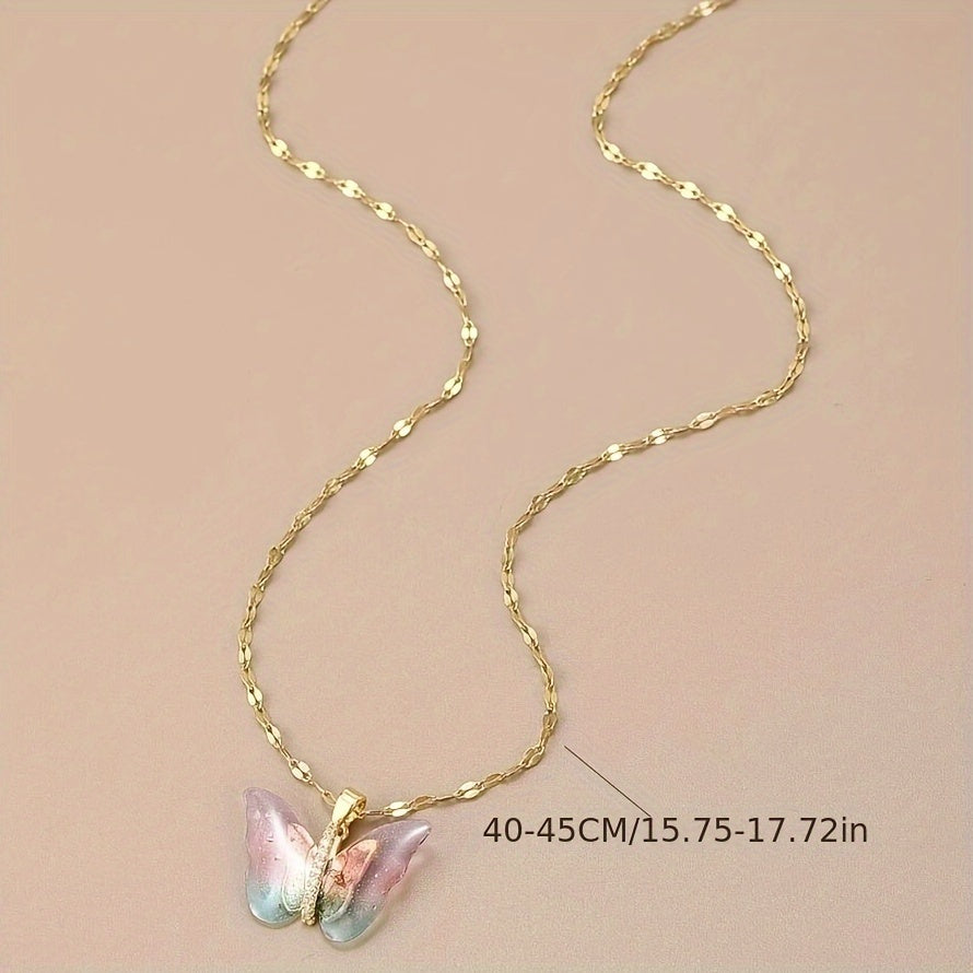 Spring and Summer New Fashion Dopamine Style Sweet Light Luxury Style Shining Symphony Pink Butterfly Pendant Necklace A Perfect Gift for Girls and Women