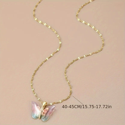 Spring and Summer New Fashion Dopamine Style Sweet Light Luxury Style Shining Symphony Pink Butterfly Pendant Necklace A Perfect Gift for Girls and Women