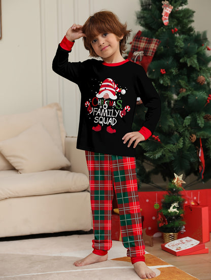 Youngsters' Cozy Christmas Pajama Set - Flame-Resistant, Long Sleeve & Plaid Pants with Festive Print for Boys and Girls, Perfect for Fall/Winter