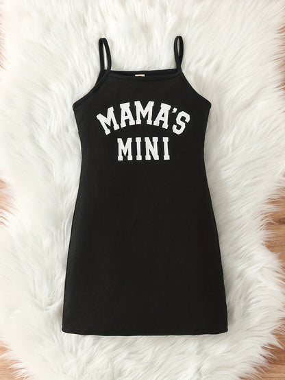 Chic 'Mama's Mini' Slogan Bodycon Cami Dress - Girls' Stretchy Ribbed Summer Wear