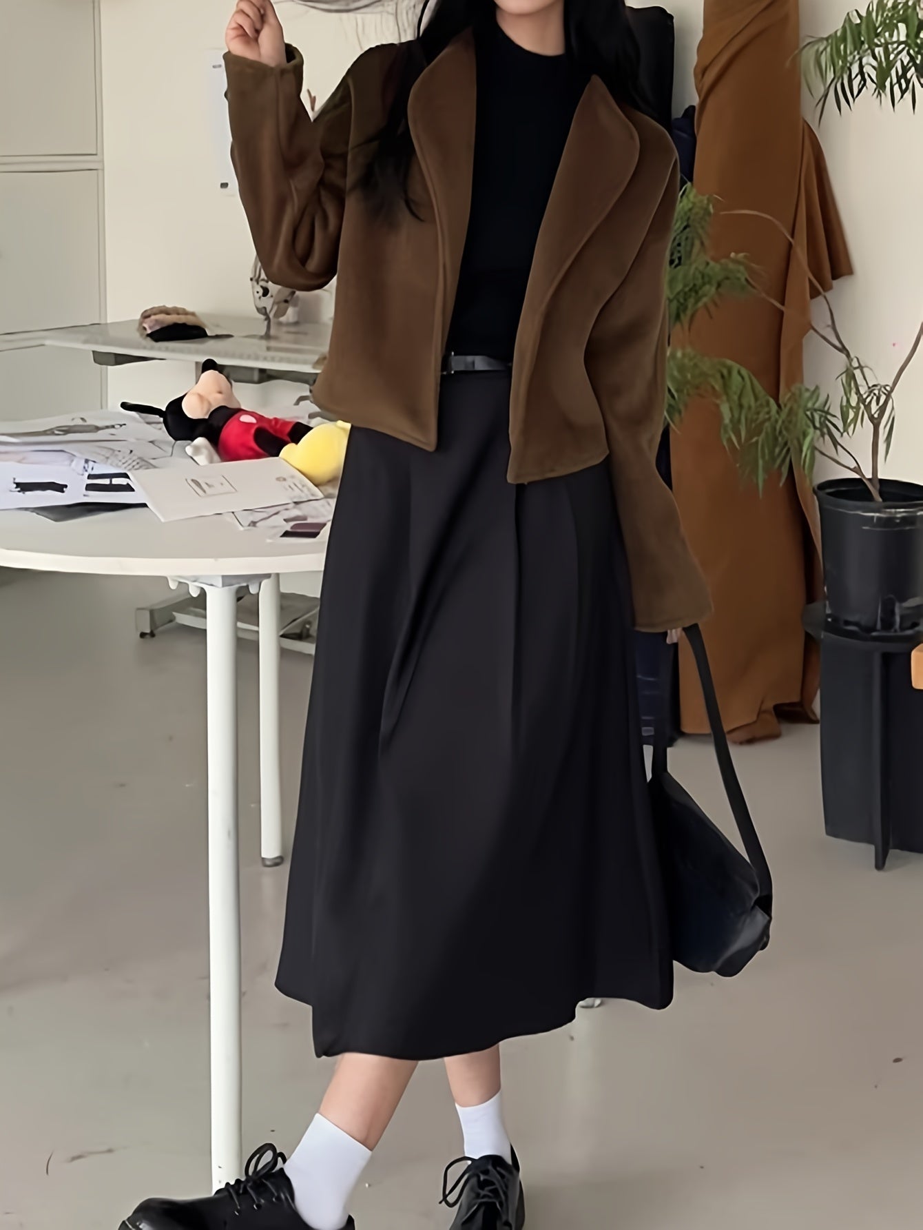 Antmvs Solid Open Front Coat, Casual Long Sleeve Stylish Outerwear, Women's Clothing