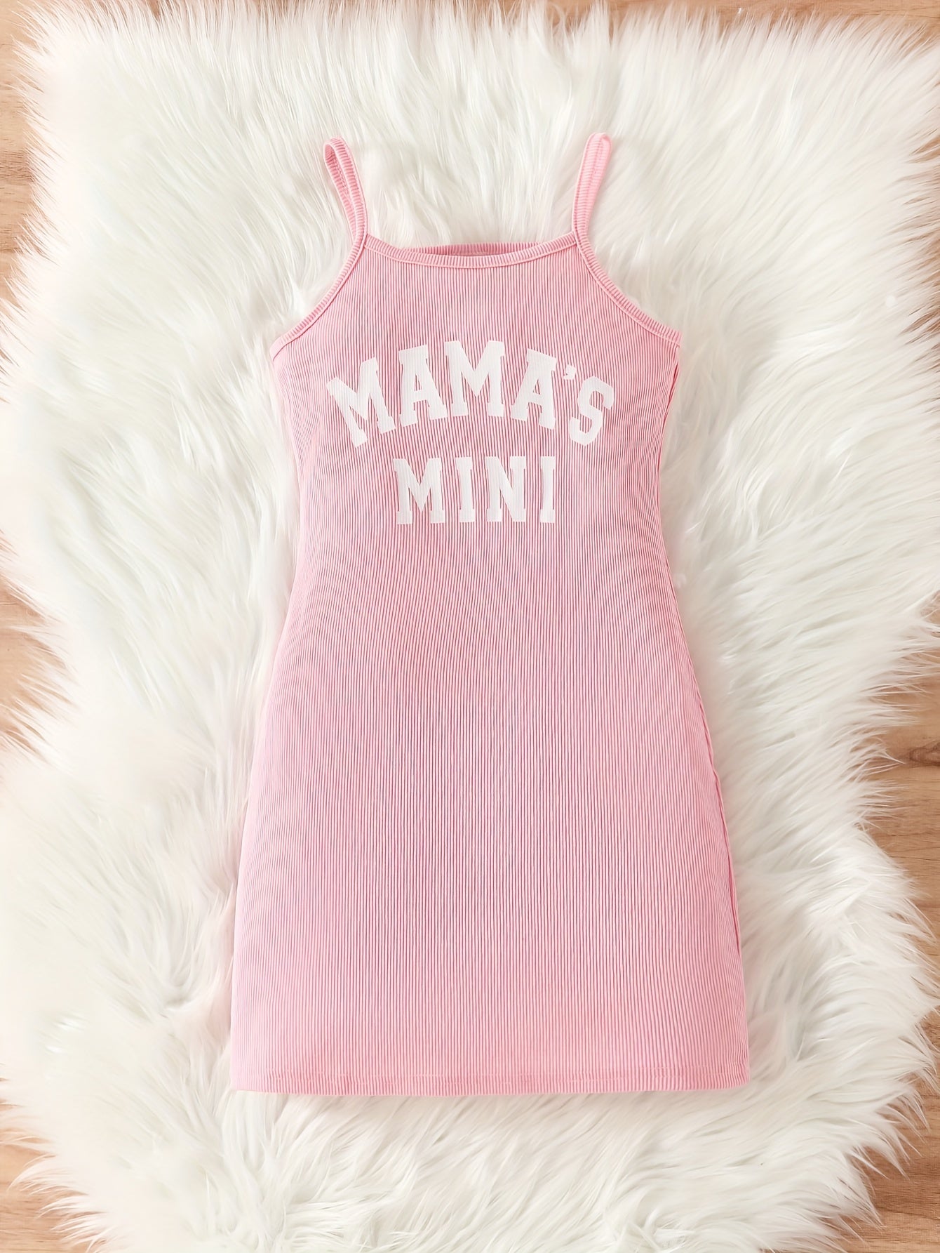 Chic 'Mama's Mini' Slogan Bodycon Cami Dress - Girls' Stretchy Ribbed Summer Wear