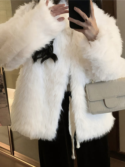 Antmvs Fuzzy Solid Coat, Casual Long Coat For Fall & Winter, Women's Clothing