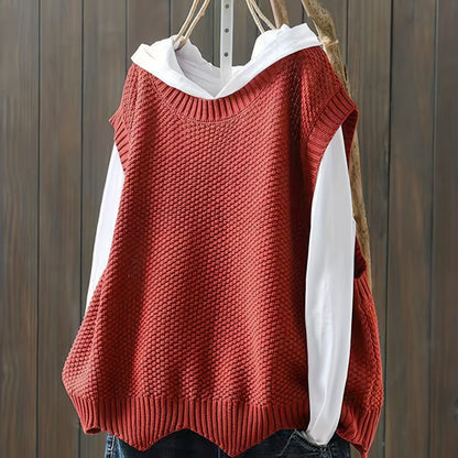 Antmvs Solid Crew Neck Knitted Vest, Casual Sleeveless Loose Sweater, Women's Clothing