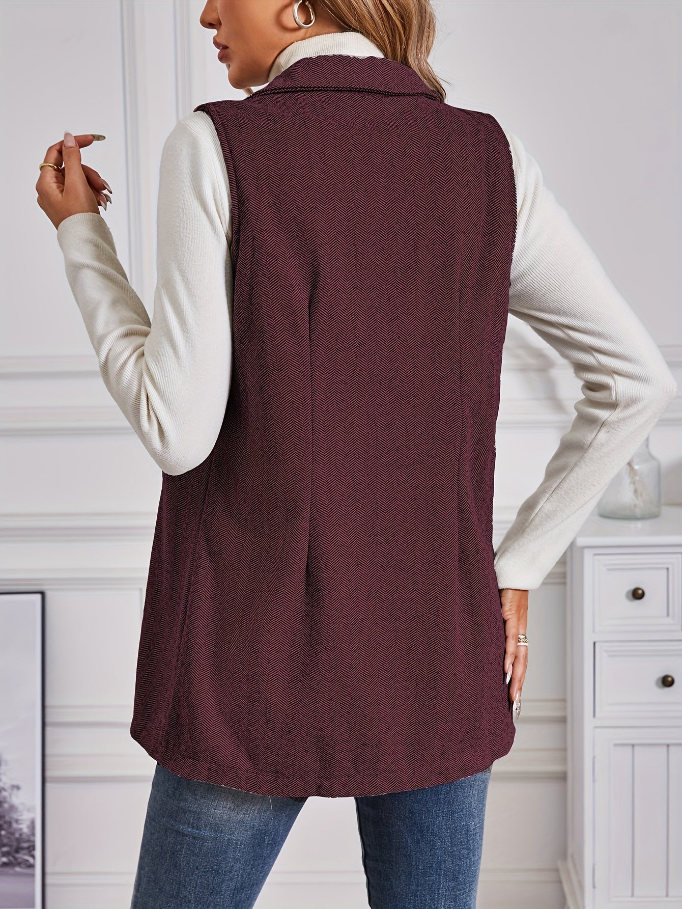 Antmvs Double Breasted Lapel Vest, Elegant Sleeveless Blazer For Office & Work, Women's Clothing