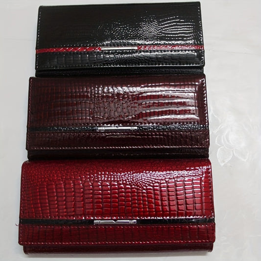 Luxury Crocodile Pattern Wallet, Genuine Credit Card Holder, Women's Fashion Coin Purse