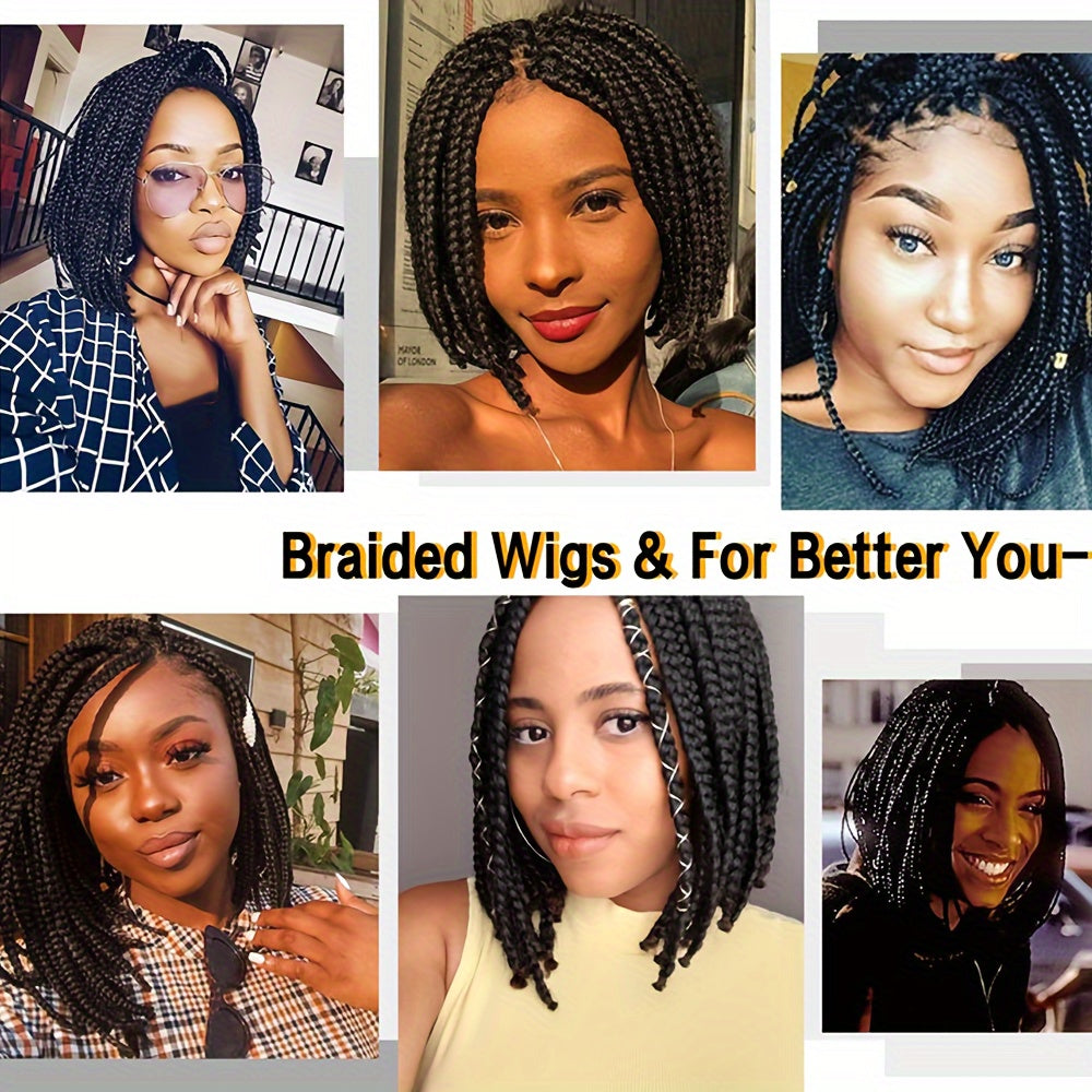 10Inch Chic Box Braid Bob Wig - Ultra-Realistic 13x5 Lace Front - Premium Synthetic Hair for Effortless Style - Perfect Daily & Party Wear for Women