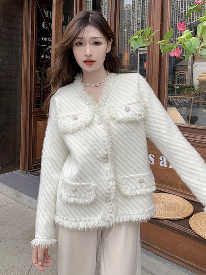 Antmvs Solid Button Front Tassel Cardigan, Elegant Long Sleeve Drop Shoulder Outwear, Women's Clothing